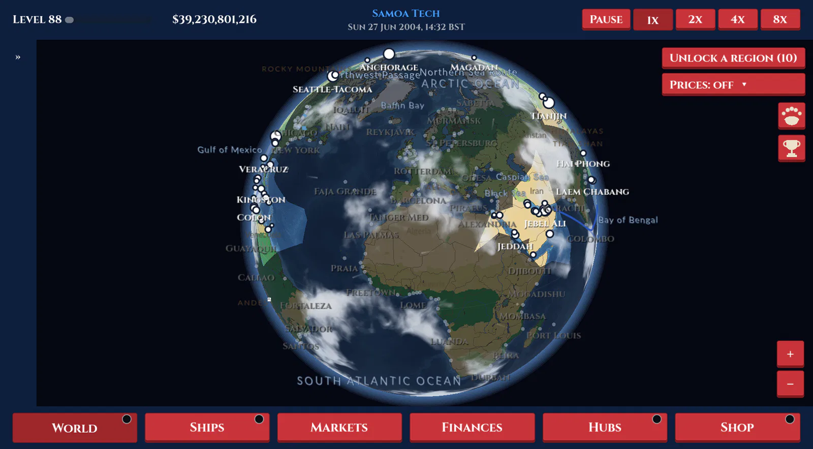 The whole globe with ports, lanes and weather